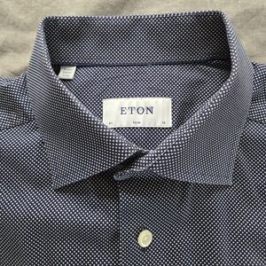 Eton Navy and White Polka Dot Dress Shirt